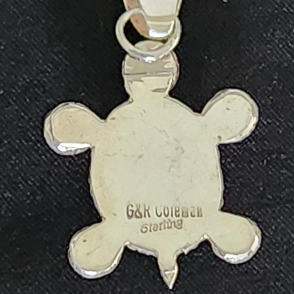 Vintage Silver & Turquoise Turtle Pendant - Picture 3 of 4